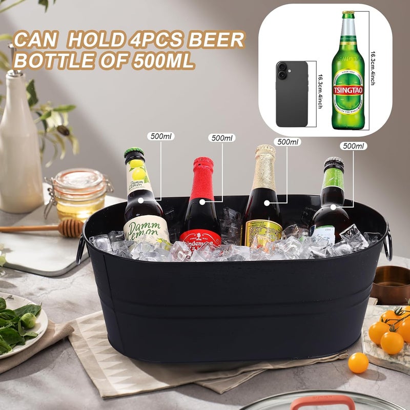 tchrules Galvanized Tub Beverage Tubs, 2pcs Metal Ice Buckets for Cocktail Bar 3 Gallon Wine Beer Drink Buckets with Handles Large Tub Cooler Mimosa Bar Supplies Ice Bucket for Parties 15x9.6x6inch (Black) - Image 2